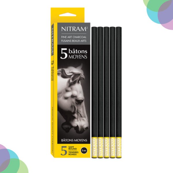 Nitram Maxi Baton de Saule Extra Soft Charcoal Round 8mm X 5pc