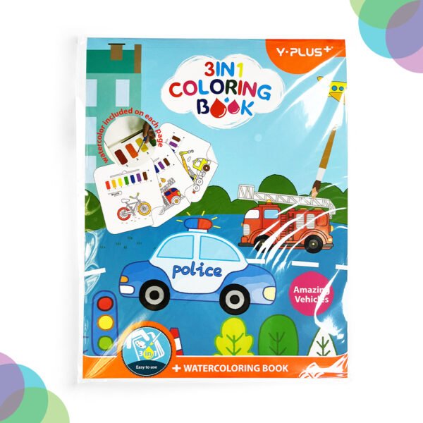 YPLUS Colouring Book 3 In 1 Amazing Vehicles