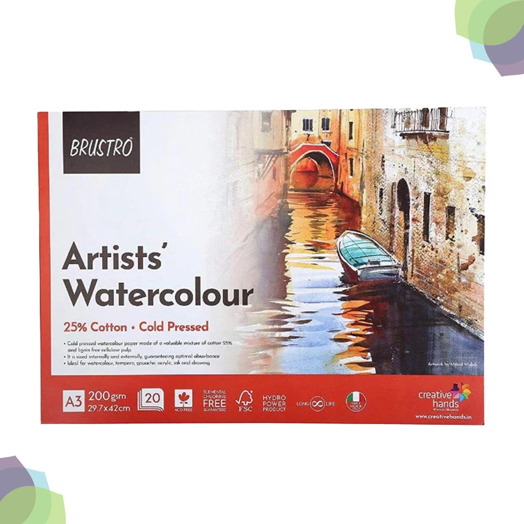 BRUSTRO WaterColour Cold Press Glued Pads 200gsm