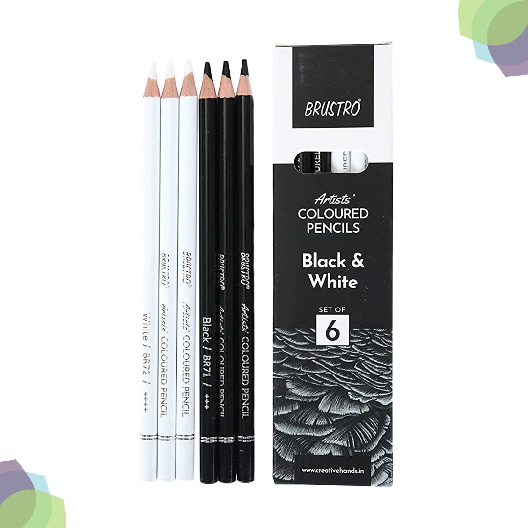 BRUSTRO Artists' Coloured Pencil Black & White Set of 6