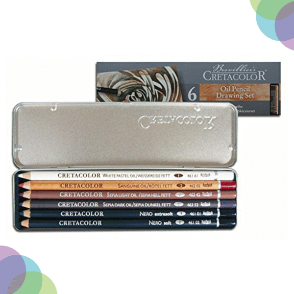 CRETACOLOR Oil Pencil Drawing Set of 6 - Tin Box