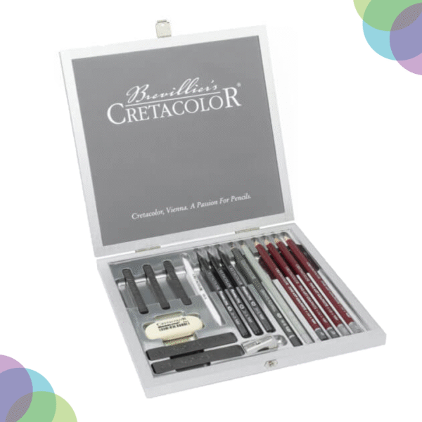 CRETACOLOR Silver Box Graphite Drawing Set of 15 - Wooden Box