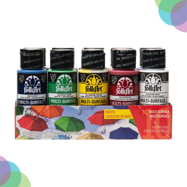 FolkArt Multi-Surface Satin Acrylic Colour Set Of 10 Basic (7508)