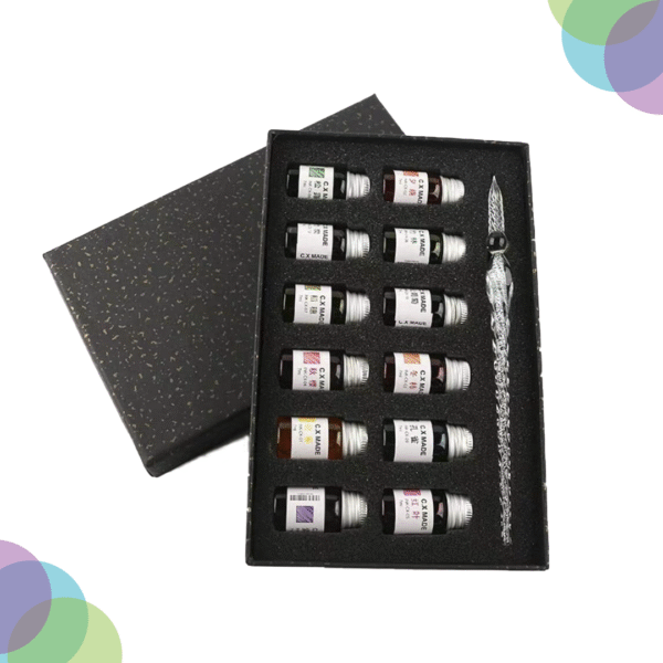 Glass Dip Pen with 12 Assorted Inks