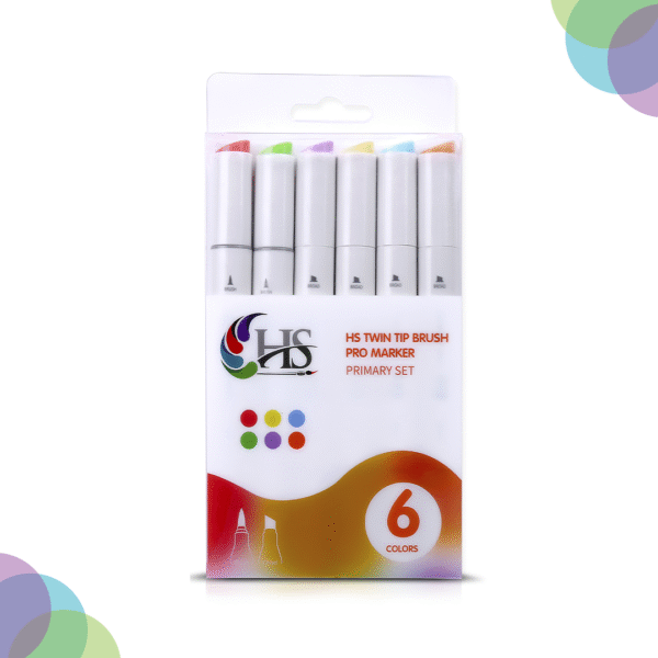 HS Twin Tip Brush Pro Markers Set Of 6 Primary Colour