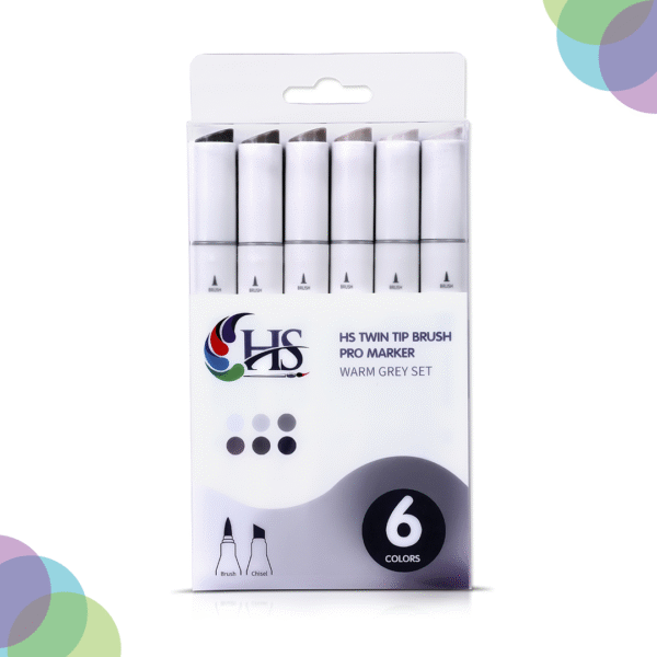 HS Twin Tip Brush Pro Markers Set Of 6 Warm Grey