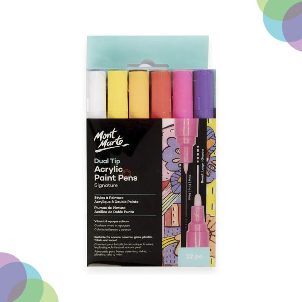 Mont Marte Acrylic Paint Pens Dual Tip Fine/Broad 12