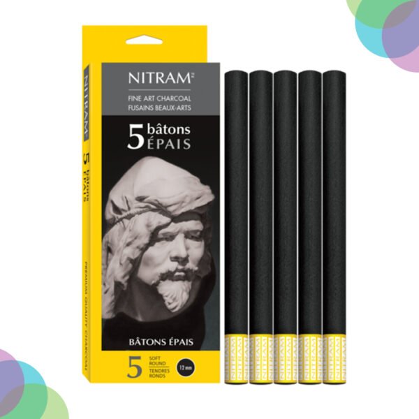 Nitram Maxi Baton de Saule Extra Soft Charcoal Round 12mm X 5pc