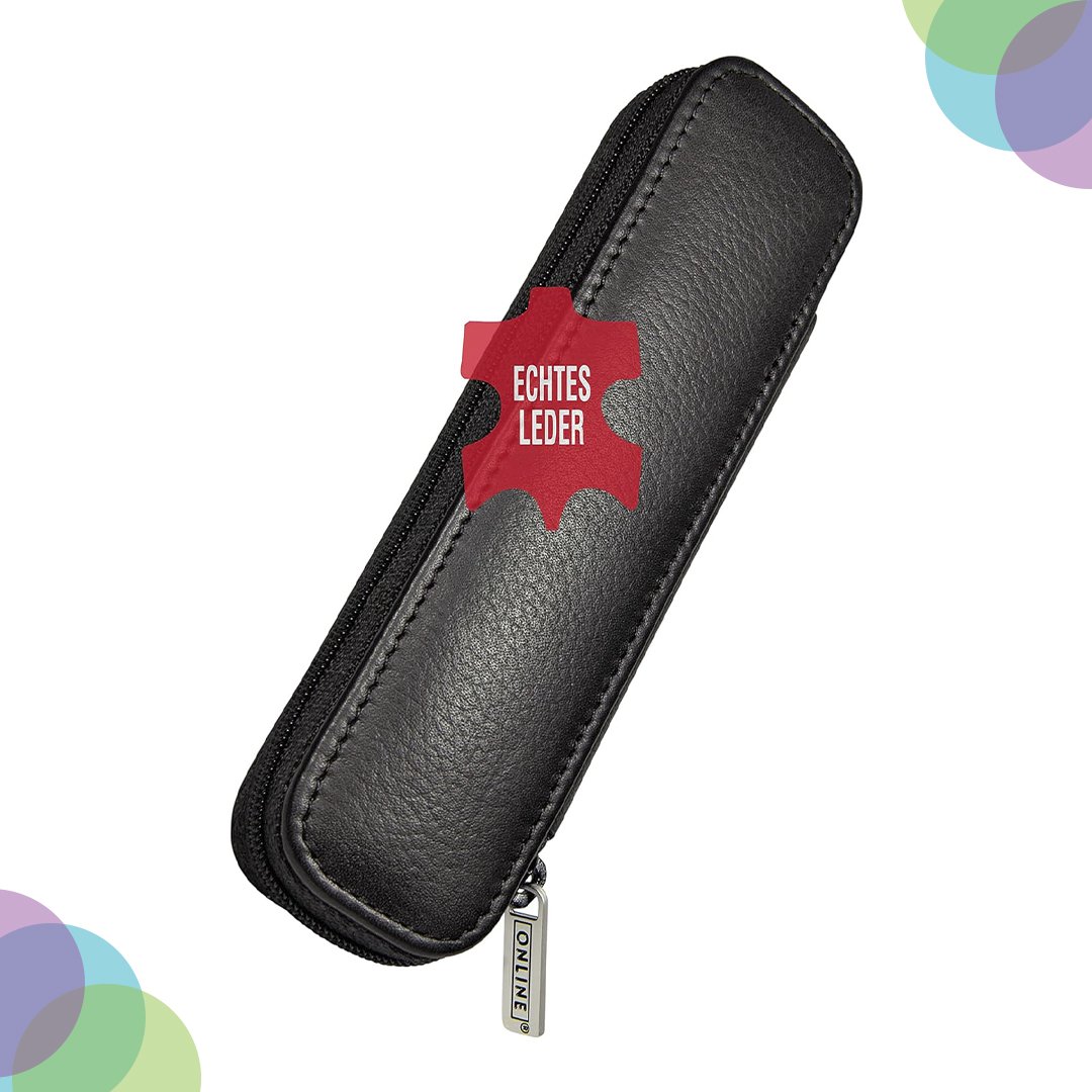 Online Leather Zipper Case Black For 2 Pens