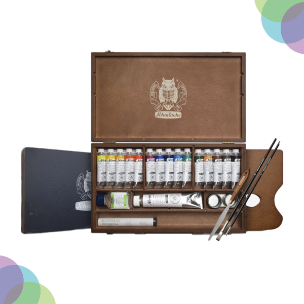 Schmincke Norma Professional Oil Colour Wooden Box Set 15 X 35 Ml + White 120 Ml With Accessories