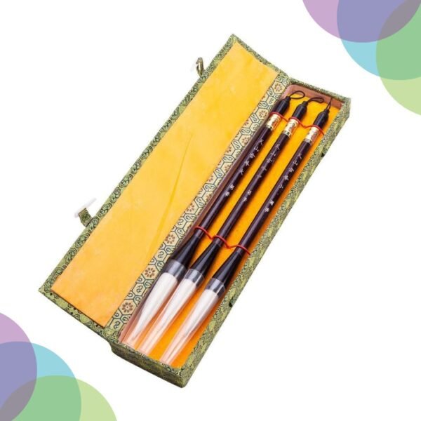 Superior Chinese Calligraphy Brush White Hair Set Of 3 With Box