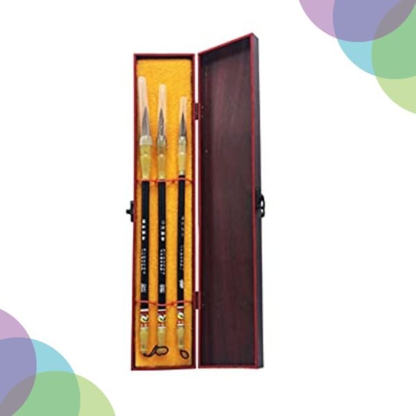 Superior Chinese Calligraphy Brush Brown Hair Set Of 3 With Box
