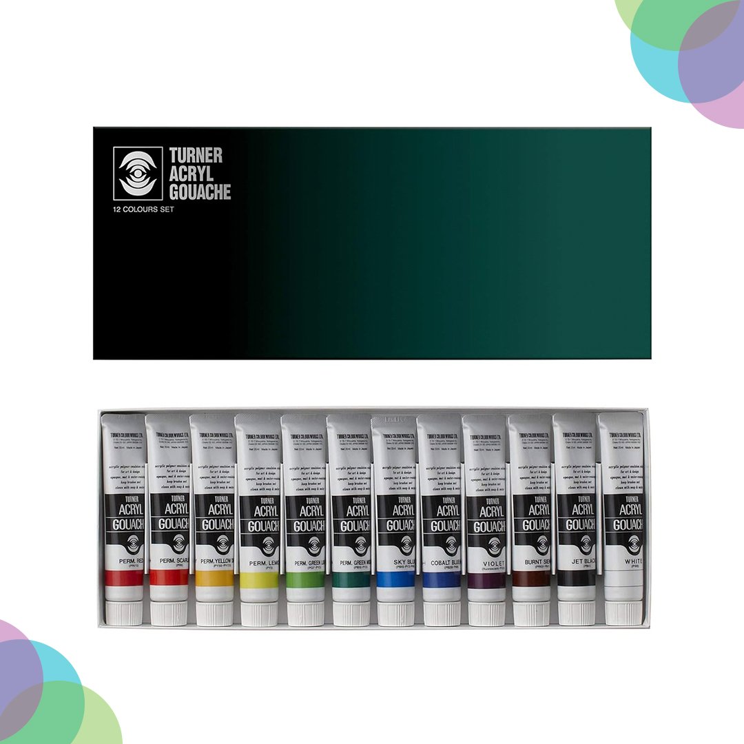 Turner Acrylic Gouache Colour Set Of 12 X 20ml