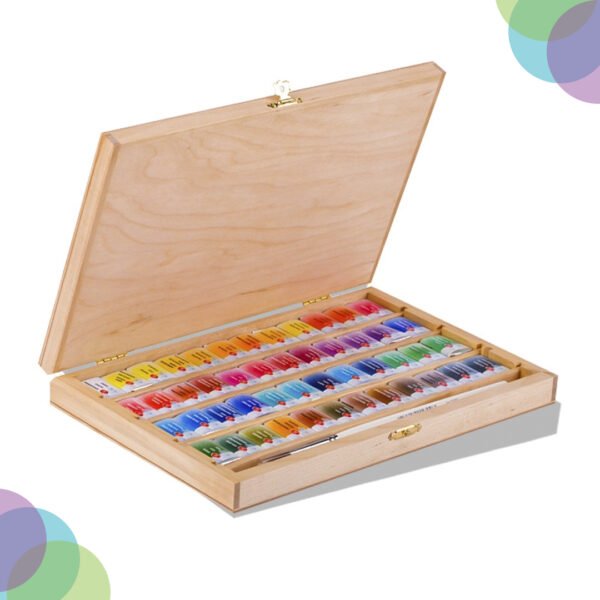 White Nights Artist Watercolour Set Of 48 Full Pans Wooden Case + Brush