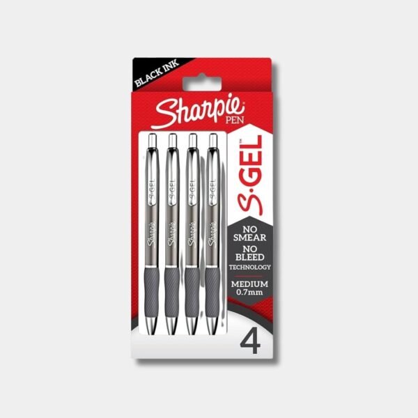 Sharpie S-Gel Pen Black 0.7 Metal Barrel Gunmetal Gray Set Of 4